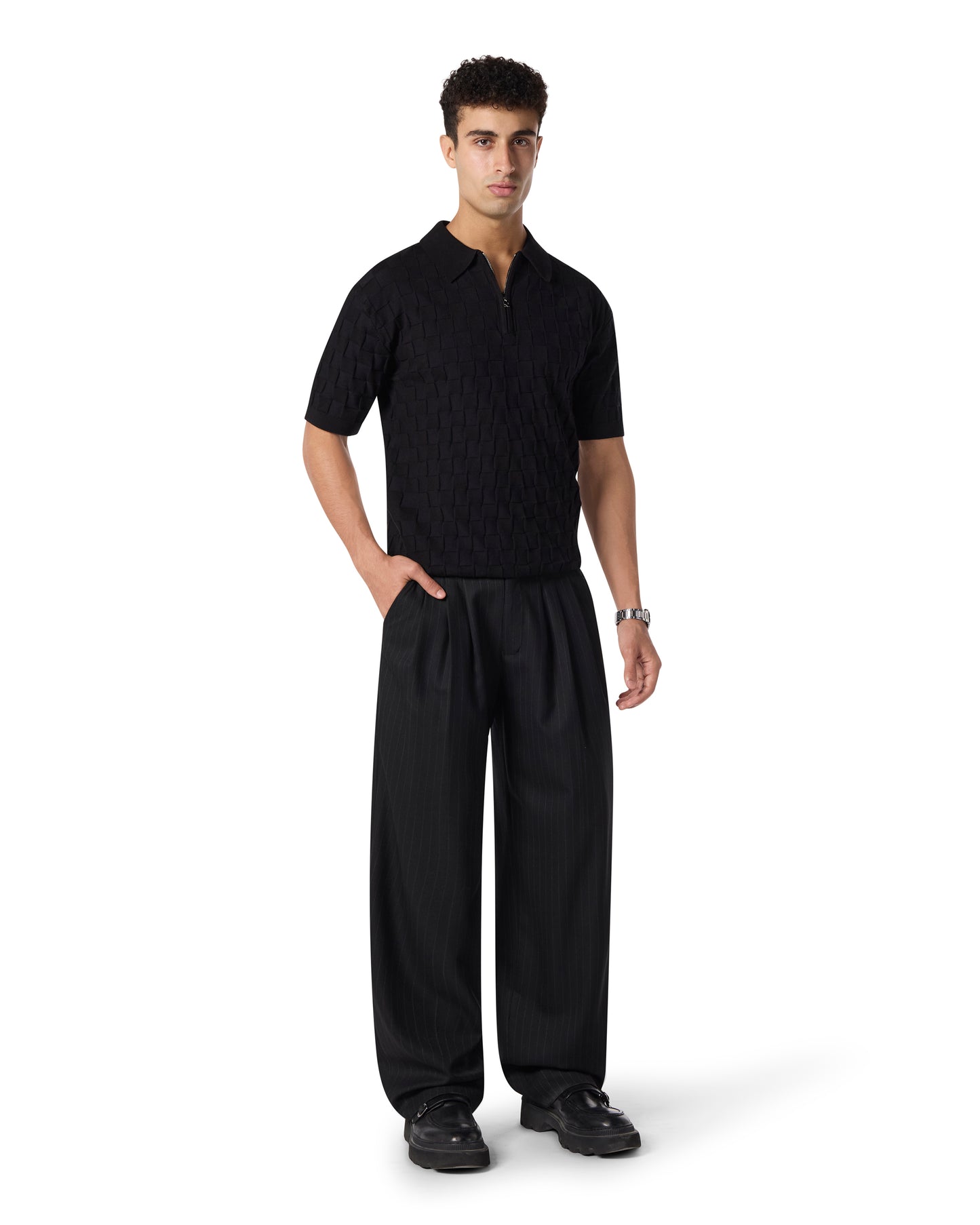 College Slacks Charcoal Pinstripe