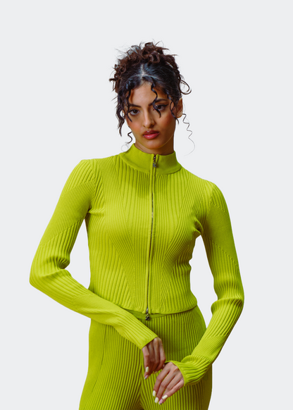 Elemental Lime Green Double Zipper Long Sleeve Cardi