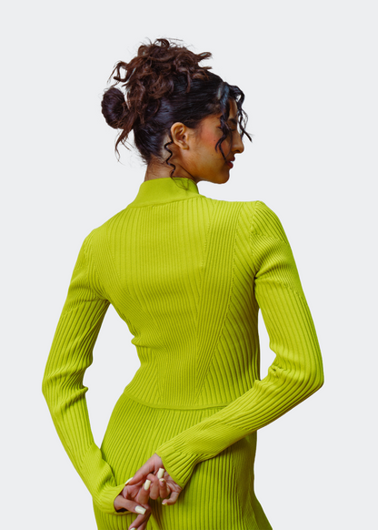 Elemental Lime Green Double Zipper Long Sleeve Cardi